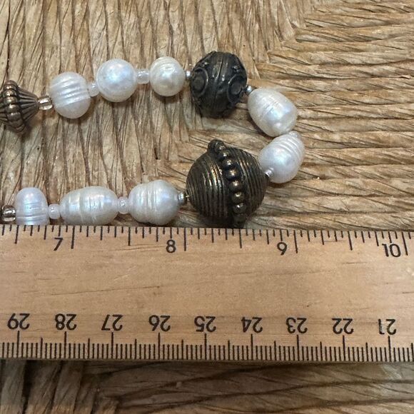 Rare one of a Kind Genuine freshwater Pearl and Bronze Beaded Necklace 18” - Picture 5 of 6